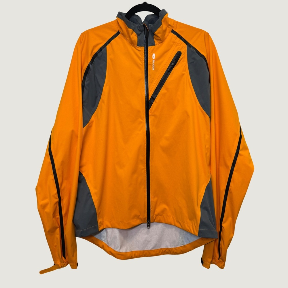 Sugoi Mens Cycling Jacket XL Orange Reflective Full Zip Windbreaker Gorpcore